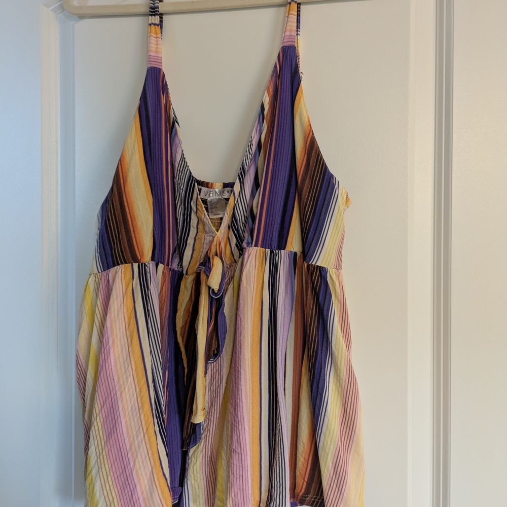 VENUS Blue and Pink Sleeveless Tie Front Tank Top